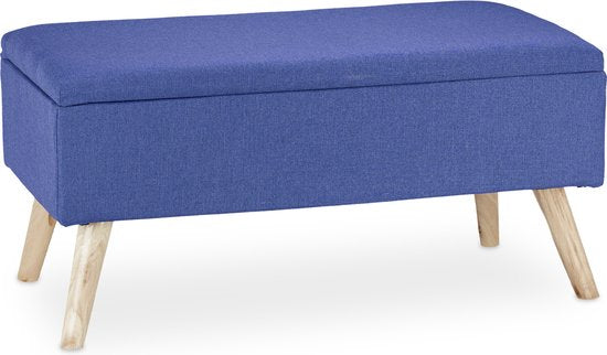 banc avec rangement - 39,5 x 79,5 x 39,5 cm - coussin - pieds en bois - banc d'entrée - bleu