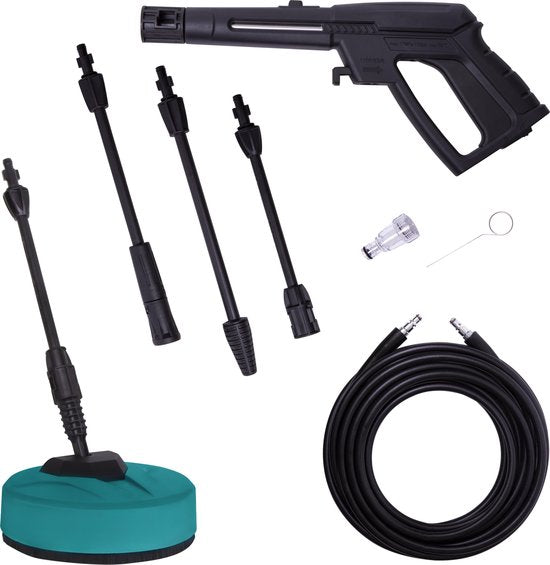 VONROC Nettoyeur haute pression V18-2 1800W - 140 bar - 420 l/h - avec tuyau de 8m, réservoir de détergent intégré, nettoyeur de terrasse, buses et accessoires