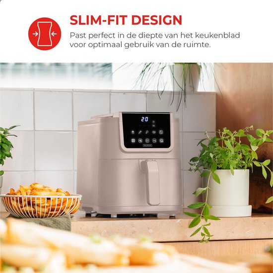 Bourgini Slimfit Airfryer XXL Beige - Friteuse à air chaud - 8 litres - 1700W - sans PFAS