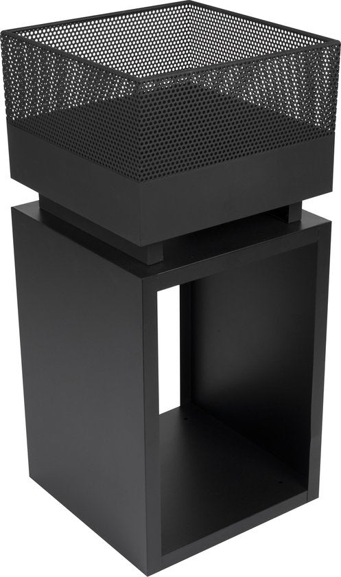 BBQ Collection Panier à feu avec pare-étincelles - Cheminée de jardin 39 x 39 x 85 cm - Cheminée d'extérieur avec piquet et rangement pour le bois de chauffage - Poêle à bois pour le jardin et la terrasse - Poêle à bois d'extérieur - Acier au carbone