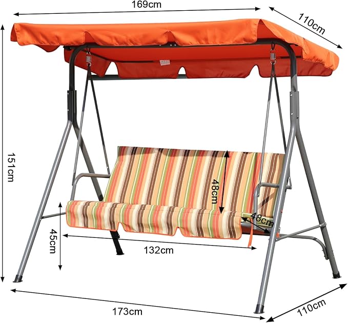 Banc à bascule Angel Living - 3 places - 169 x 110 x 151 cm - Terracotta - Avec auvent