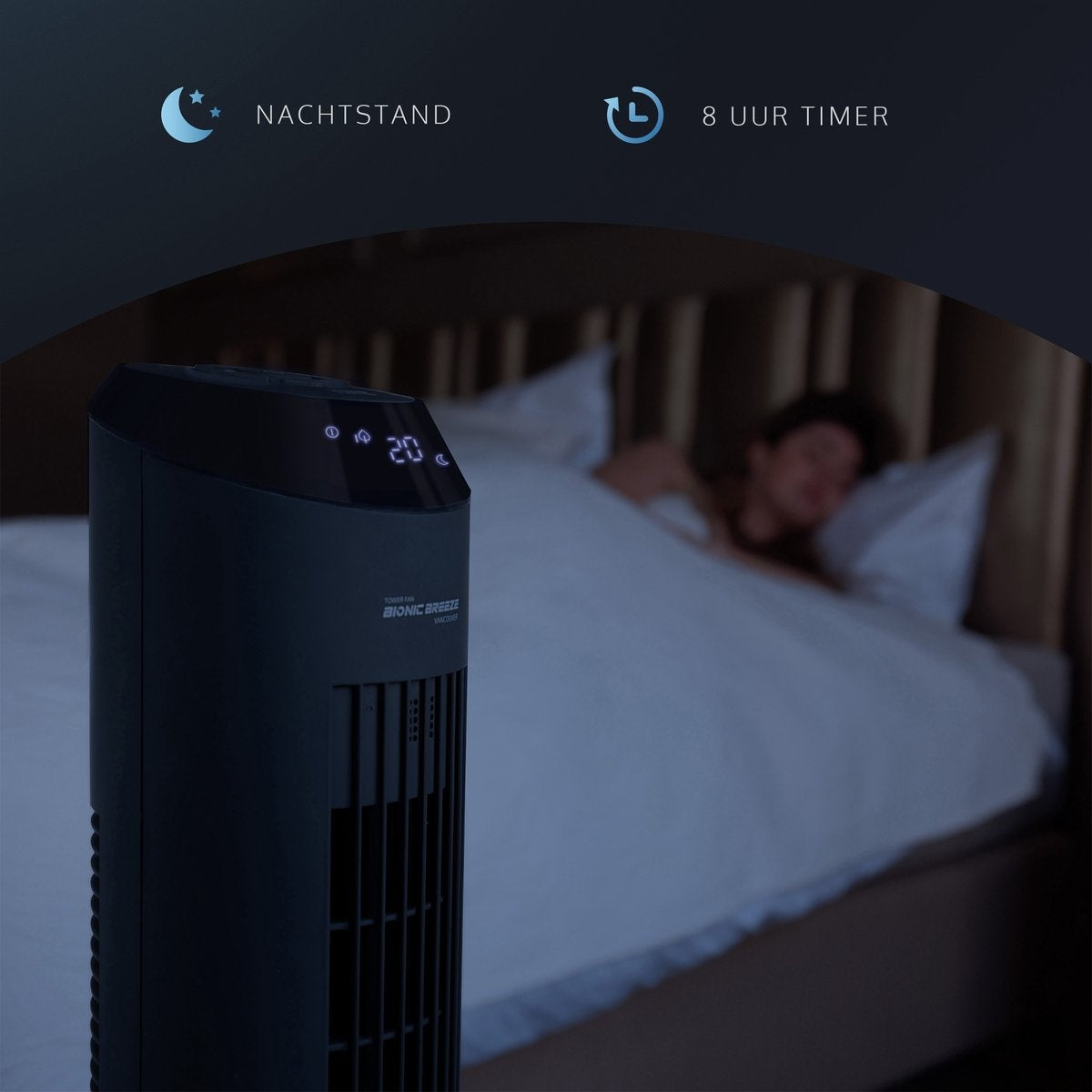 JAP Appliances Vancouver - 2 en 1 Ventilateur silencieux (48dB) et purificateur d'air (Ioniseur) - Ventilateur de tour avec télécommande et minuterie - 6 niveaux - Noir mat