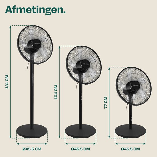 Ventilateur de sol VONROC - Ø 45,5 cm - 3 vitesses – minuterie - réglable sur 3 hauteurs - télécommande incluse - noir