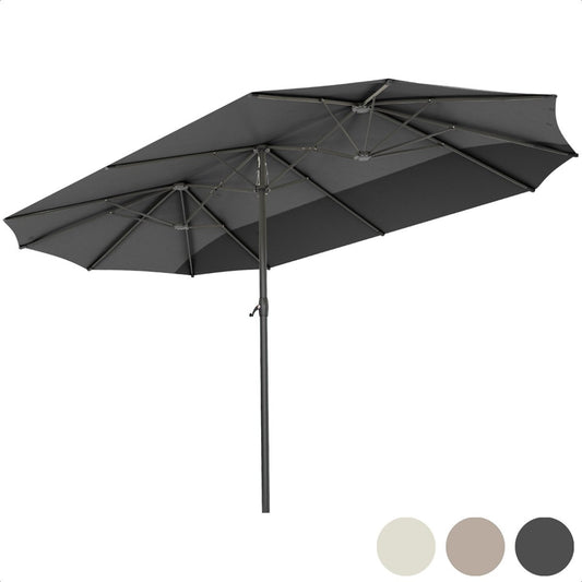 LifeGoods Parasol double - 270x460cm - jusqu'à 15 personnes - imperméable - avec housse - Gris foncé