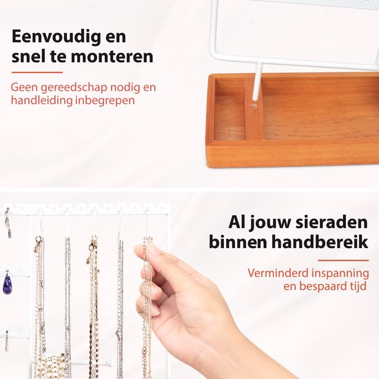 Posity Porte-bijoux - Porte-bijoux - Porte-boucles d'oreilles - Porte-bijoux - Pour colliers/bracelets/boucles/bijoux - Bois et métal - Blanc