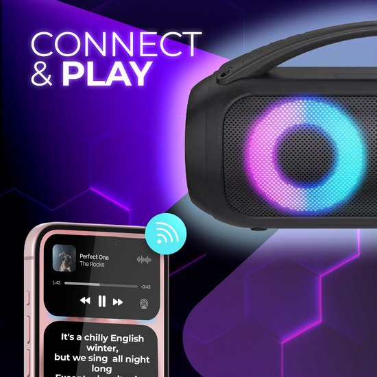 Denver Enceinte Bluetooth sans fil - Effets de lumière - Boîte à musique - AUX - TWS Pairing - BTG616