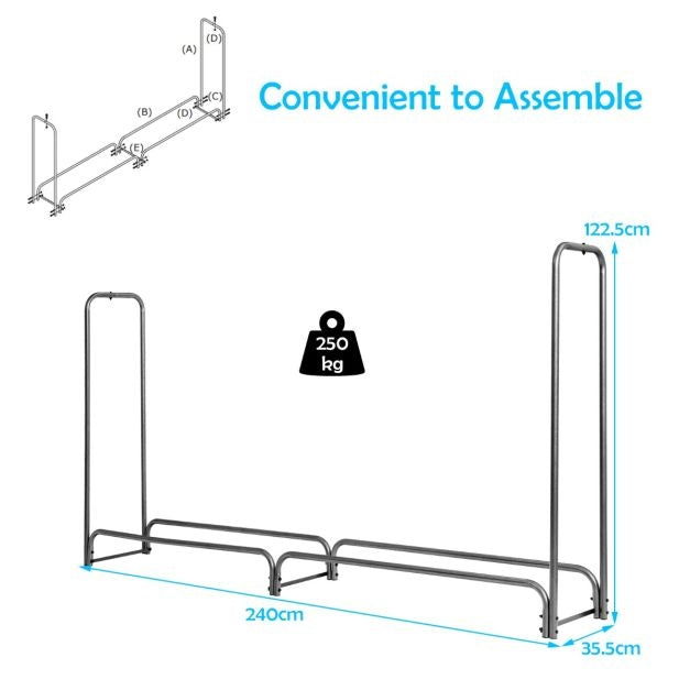 Coast Rangement de bois de chauffage pour l'intérieur et l'extérieur - 240 x 35,5 x 122,5 cm - Noir