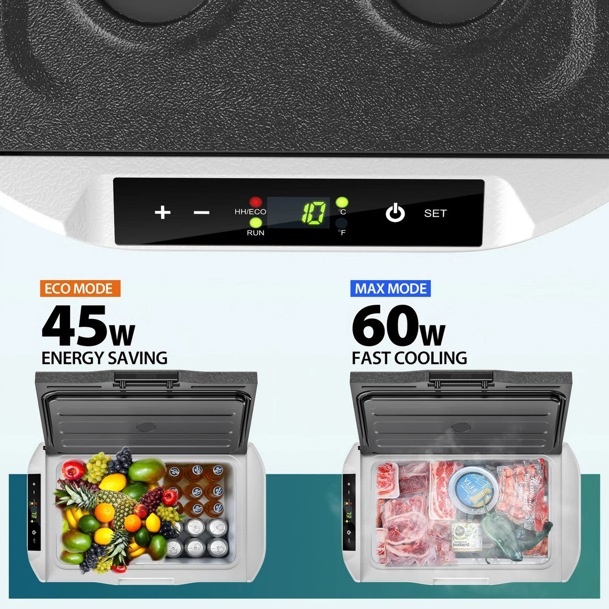 Glacière à compresseur Euhomy 21 litres - Réfrigération et congélation de -20 à 20 °C - 12/24 V et 230 V - Commande via une application - Éclairage LED