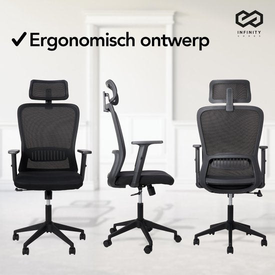 Infinity Goods Ergonomic Office Chair - Chaises de bureau pour adultes - Entièrement réglable - Chaise de bureau - Noir