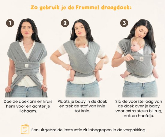 Frummel Baby Sling Grey - Écharpe de portage - Porte-bébé - Écharpe tissée - Bébé 0-36 mois - Nouveau-né