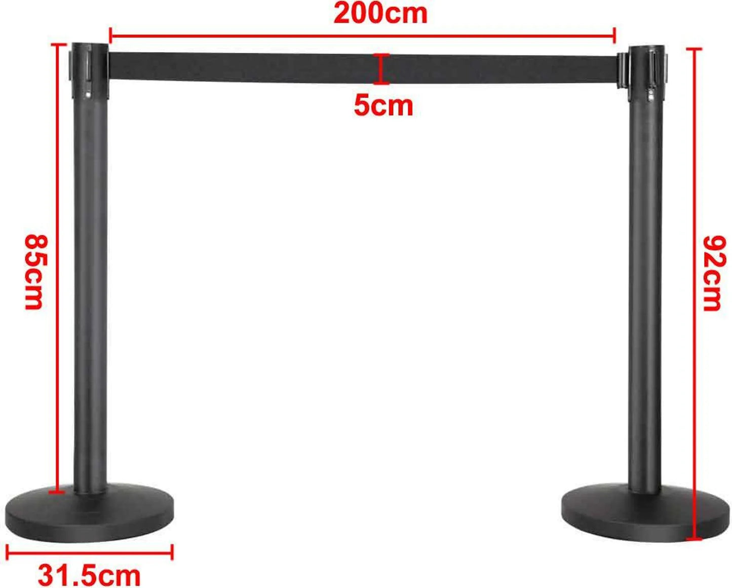 Yaheetech Jeu de 2 poteaux de barrière - 92 cm de haut - équipés d'un ruban rétractable de 200 cm et d'un système de couplage à 4 voies et d'une base solide - pour les zones VIP et les foires commerciales - acier noir