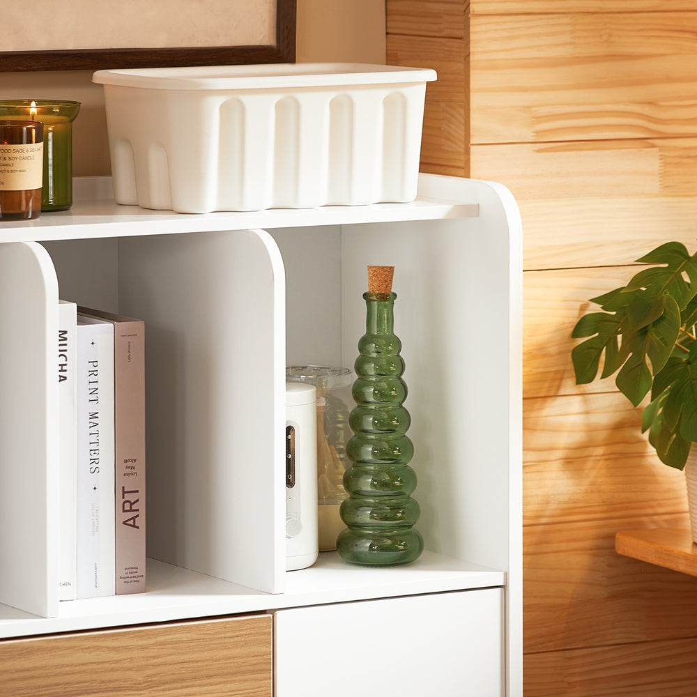 SoBuy STR11-WN bibliothèque blanche compacte avec tiroir et rangement, 72 x 30 x 110 cm
