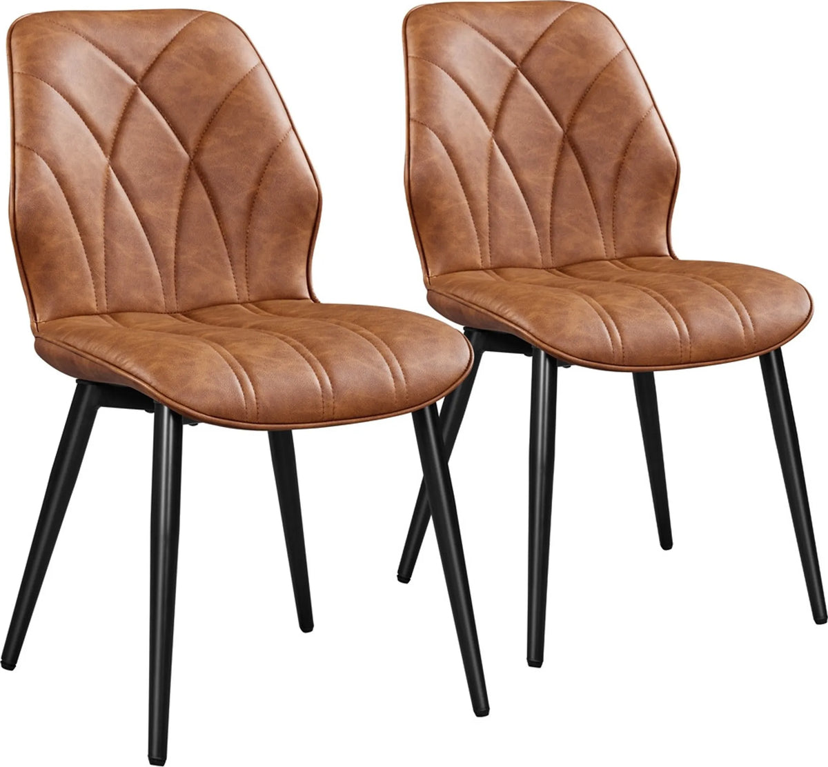 Lot de 2 chaises de salle à manger à dossier haut et pieds en métal, en similicuir marron rouille