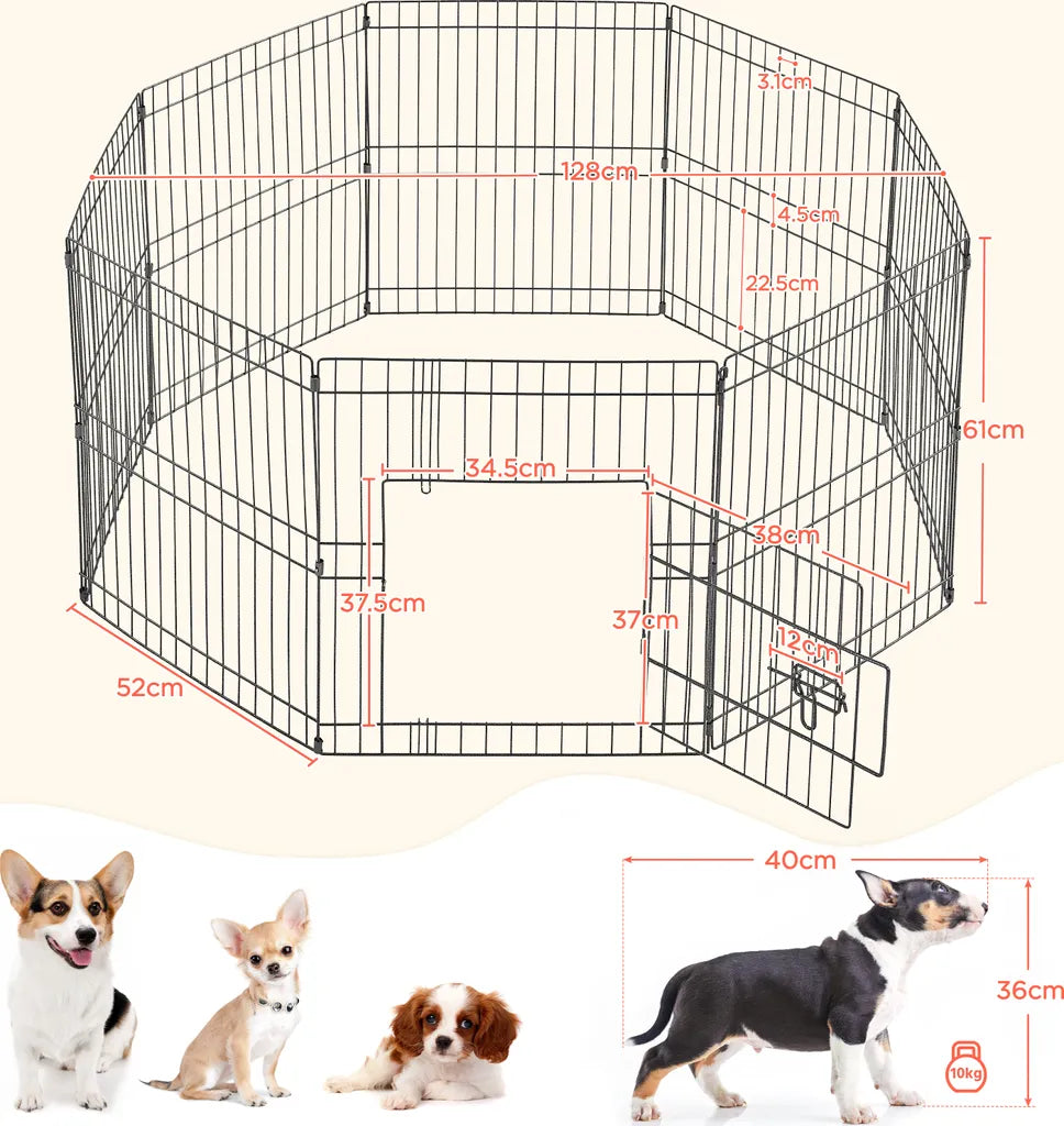 Yaheetech Enclos pour chiots, 8 panneaux, 127 x 127 x 61 cm - Noir - Enclos pliable pour chiens avec porte, pour chiots et petits animaux de compagnie