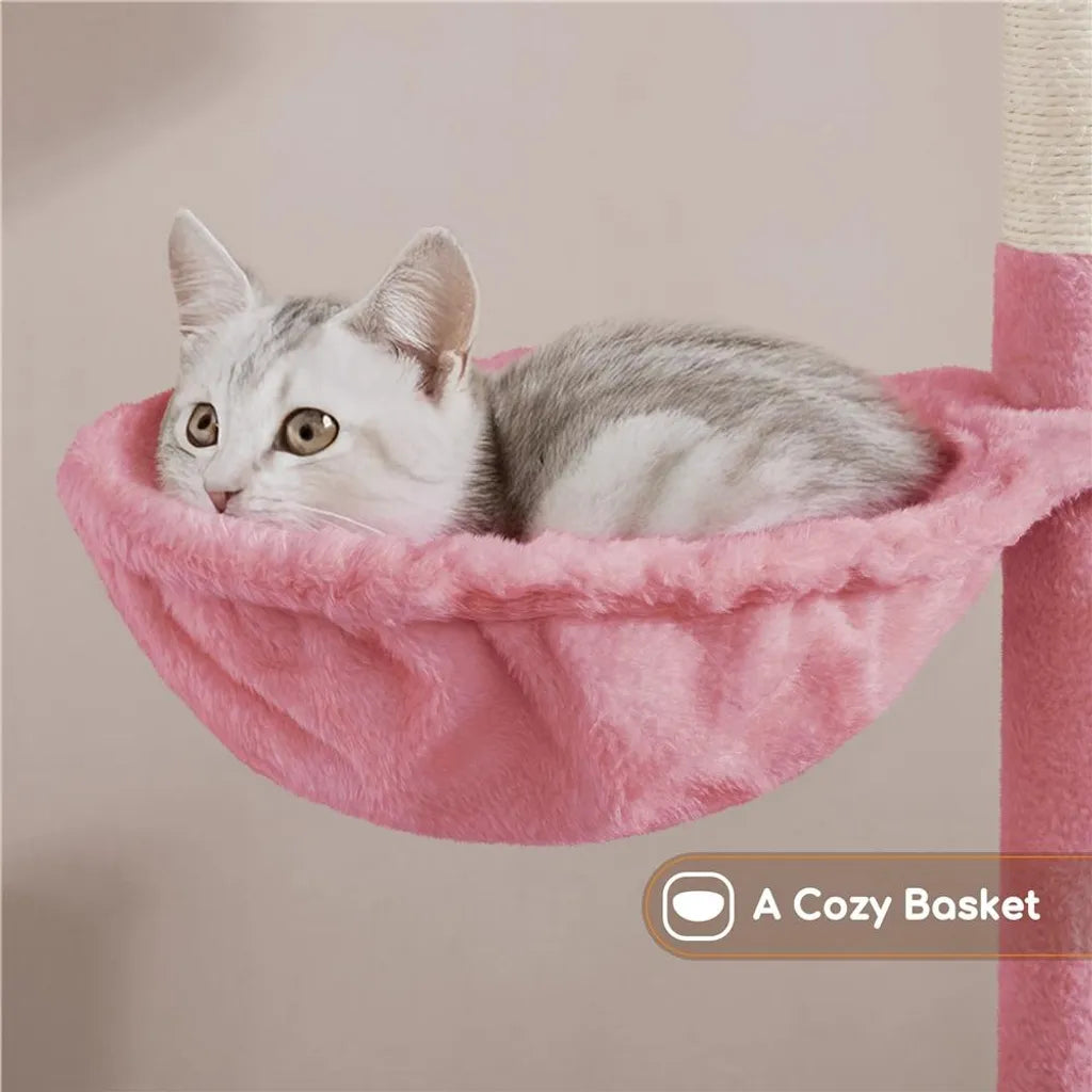 Yaheetech : Arbre à chat avec maison et plate-forme de repos - Rose pâle - 43,5 x 43,5 x 106 cm