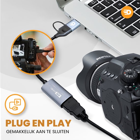 Drivv. Carte de capture vidéo - Carte de capture de jeu - 4K 30Hz - USB 3.0 et USB-C - Convient à PlayStation, Xbox, Nintendo, Windows, MAC