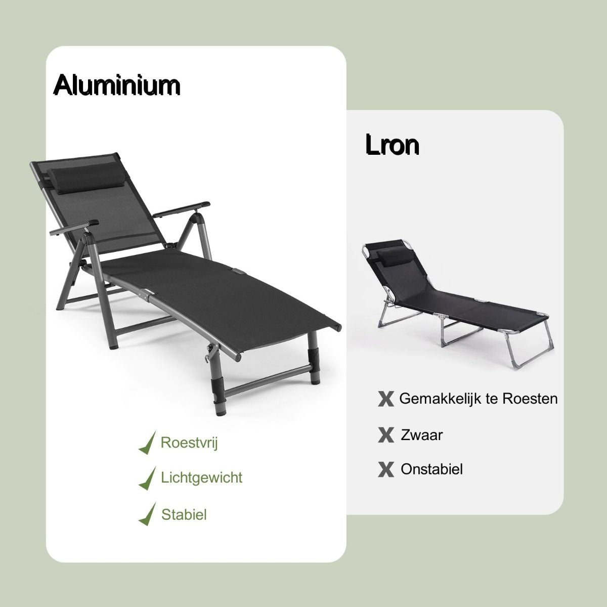 Coast Terrace chaise longue de patio pliante inclinable avec 8 dossiers réglables noir