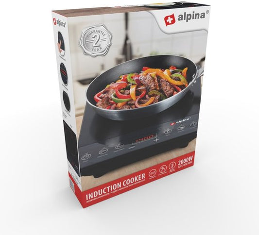 Plaque à induction Alpina - Plaque de cuisson à 1 feu - 2 000 W - Noir