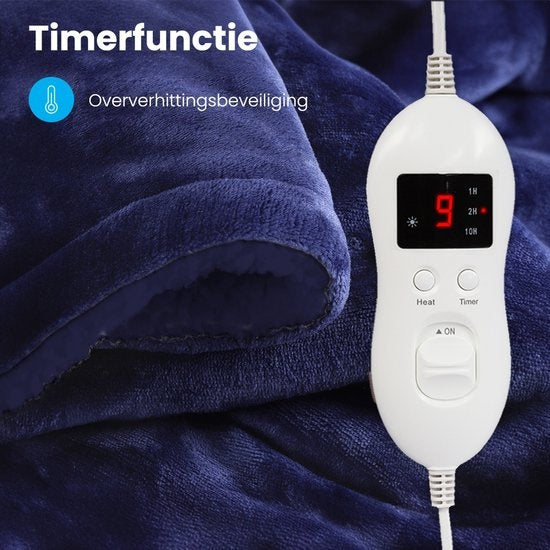 Couverture électrique Auronic - Couverture chauffante - 9 niveaux de chaleur - 1 personne - 160x120cm - Bleu