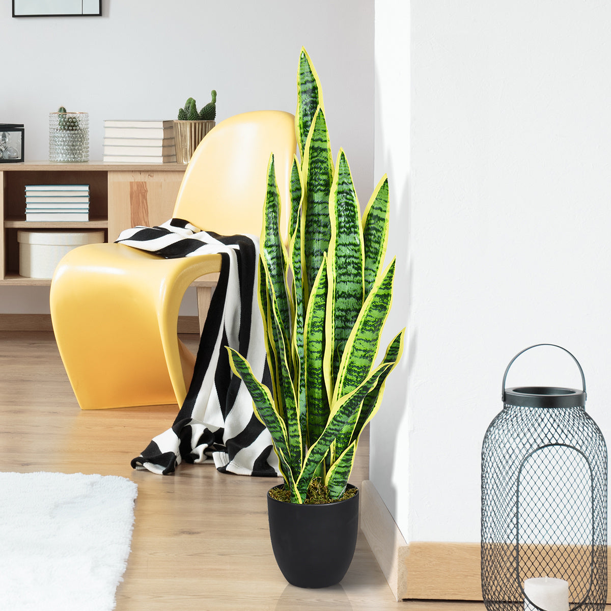 Plante serpent artificielle avec pot stable plante artificielle faux-agave pour la maison et le bureau 90 cm jaune