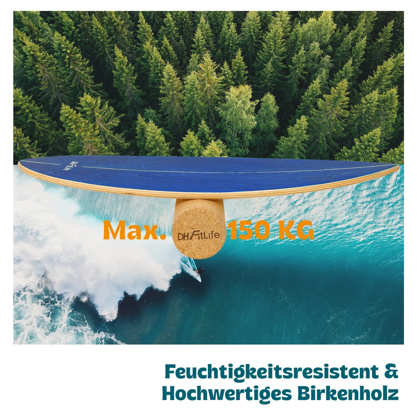 DH FitLife Surfin Balance Board en bois véritable – Planche de surf d'intérieur avec profil « rocker » pour l'équilibre et la coordination
