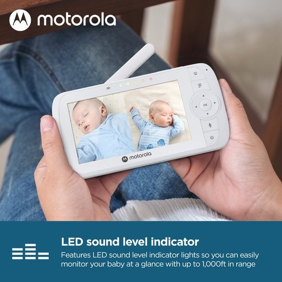 Motorola Babyphone avec écran divisé de 5 pouces et 2 caméras - Vision nocturne - Microphone intégré