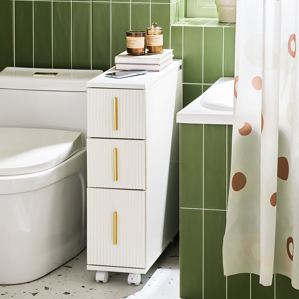 SoBuy Cabinet de toilette - avec tiroirs et roulettes - max 19 kg - 60 x 20 x 70 cm - blanc