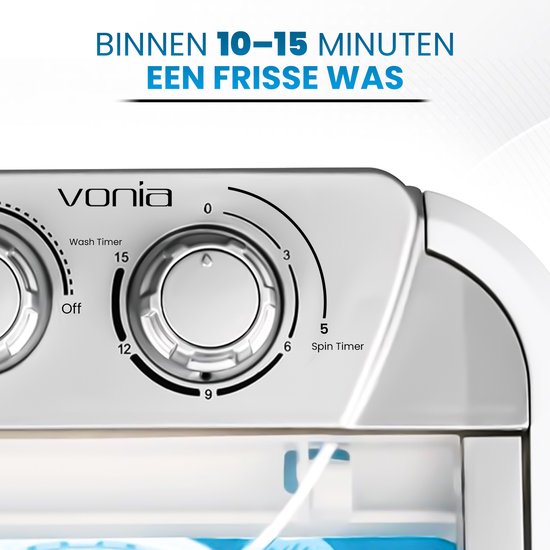 Vonia Mini Washer - Petit lave-linge - Avec essorage et chargement par le haut - Capacité de lavage 2,6 kg - Efficace sur le plan énergétique - Blanc/Bleu