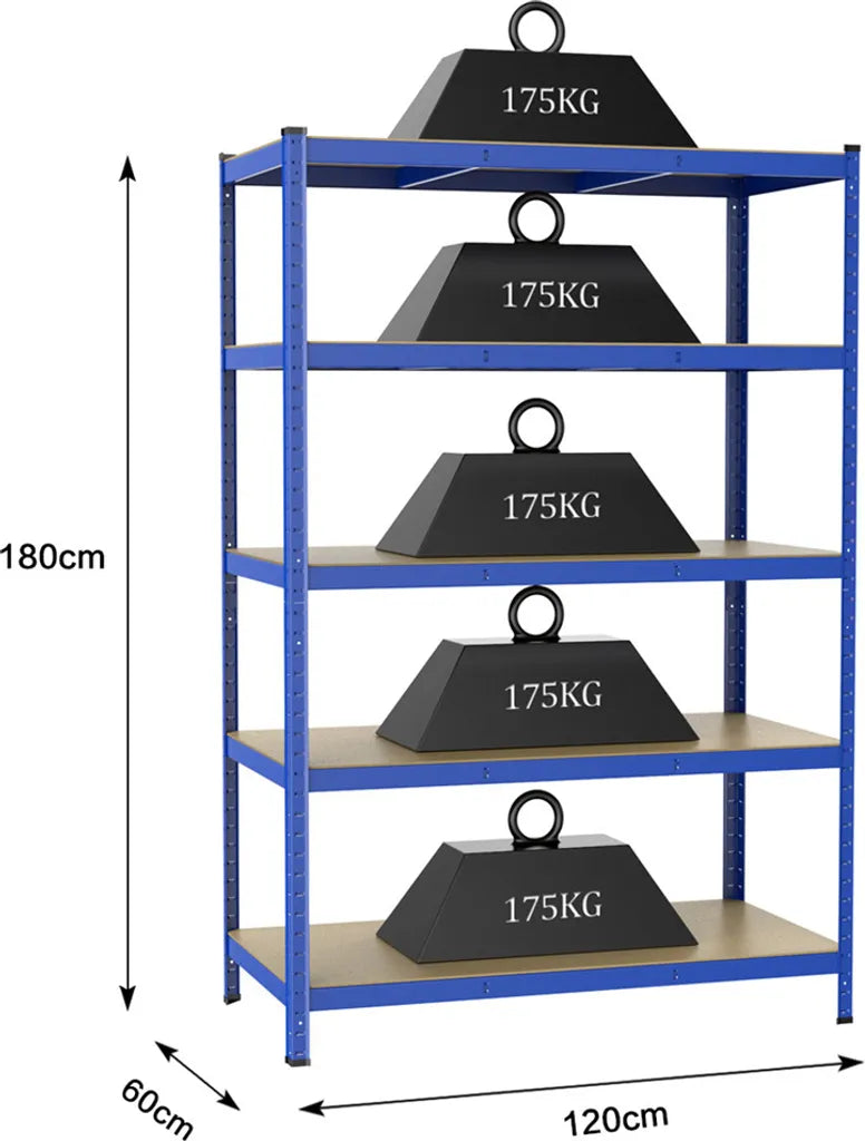 Étagère de rangement Yaheetech Heavy Duty 120 x 60 x 180 cm - Bleu - Étagère métallique à 5 tablettes, capacité de charge de 875 kg