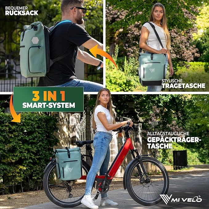 MIVELO - Sac à dos - Sac à dos et sac à bandoulière 3-en-1 - TPU étanche - 25 litres - Menthe