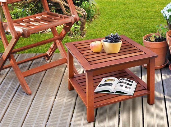 Table d'appoint Casaria Bois d'acacia - 45x45x45cm - avec 2 étagères Marron