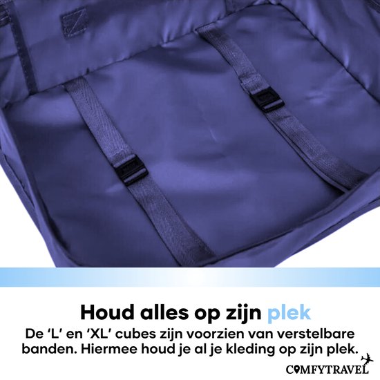Comfytravel Packing Cubes Set - Organisateur de voyage pour valise / sac à dos - Accessoires de voyage - Imperméable / 8 pièces - Bleu foncé