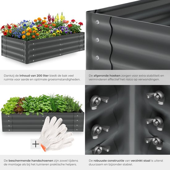 Jardinière surélevée tectake® - 120 x 60 x 30 cm - 200 L - Jardinières d'extérieur - Bac de culture - Bac potager - Acier galvanisé - Fond ouvert - Jardin d'herbes aromatiques - Bac de jardin - Ergonomique