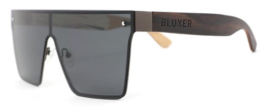 Bluxer® Lunettes de Soleil - Lunettes de Soleil Tendance Polarisées - Lentille UV400 - Cadre Surdimensionné en Acier Inoxydable - Bois en Placage d'Ébène - Lentille Grise