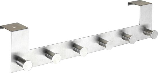 WENKO Porte-manteau de porte Celano en acier inoxydable, 39 cm de large, avec 6 crochets - Barre à crochets - Porte-manteau de porte - Pour portes à recouvrement de 2 cm d'épaisseur