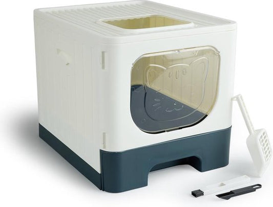 Lifa Living Bac à litière pliable avec tiroir extractible - pratique, portable et spacieux - Crème/Anthracite