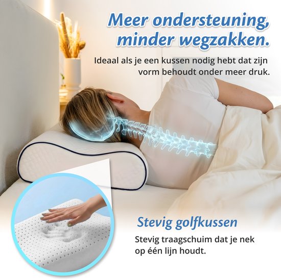 Oreiller orthopédique Ella Wave-Hard pour les personnes dormant sur le dos ou sur le côté - Oreiller ergonomique en mousse à mémoire de forme pour le soutien de la nuque - Oreiller pour les douleurs cervicales, 60 x 40 cm - Blanc