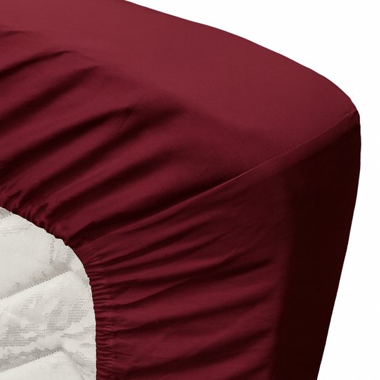 Drap-housse Ten Cate 90 x 200 - Satin de coton - Draps-housses - Convient aux sommiers à ressorts et aux matelas - Hauteur des coins : 35 cm - Élastique sur tout le pourtour - Ne nécessite pas de repassage - Rouge bordeaux
