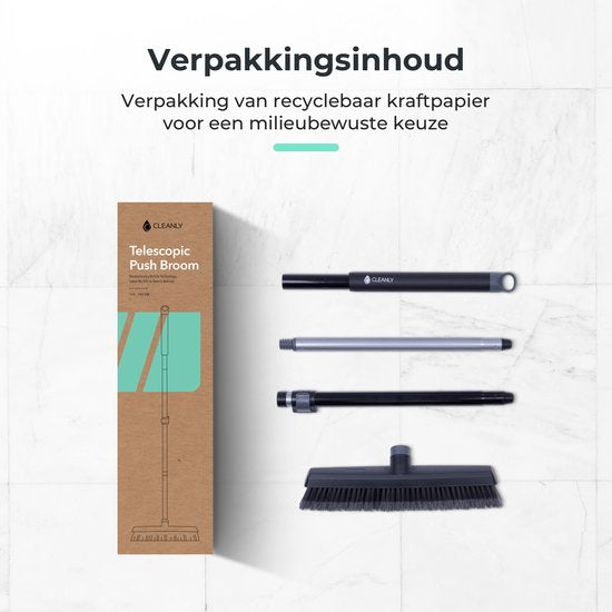 CLEANLY Balai intérieur et extérieur avec manche télescopique 115-142 cm - Brosse avec manche - Balai de rue - Balai de salle - Balai de salle - Balai doux - Balai d'intérieur - Largeur 35 cm - Noir, Gris