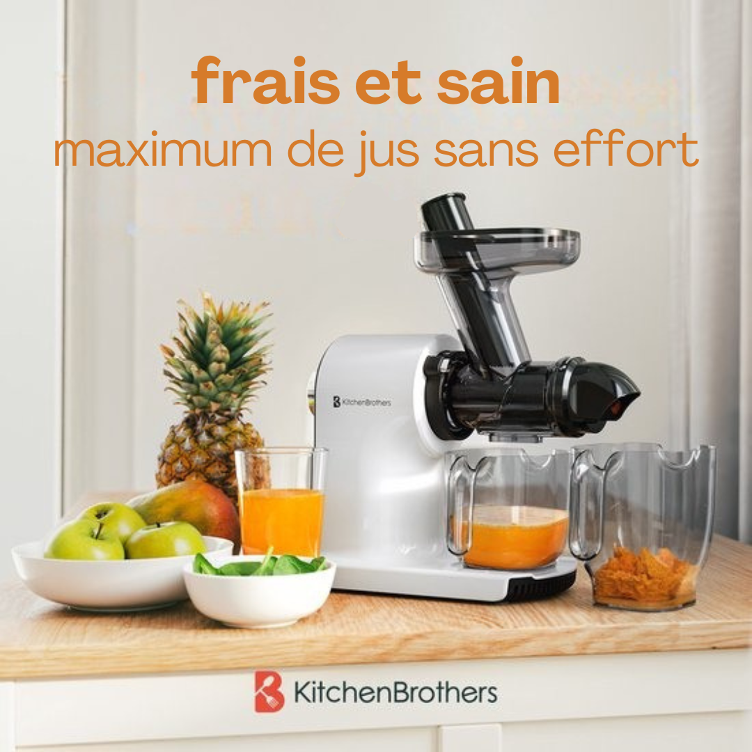 KitchenBrothers Extracteur de jus - Compact - Presse-agrumes - Presse-légumes et fruits - 45 mm - 500 ml - Blanc