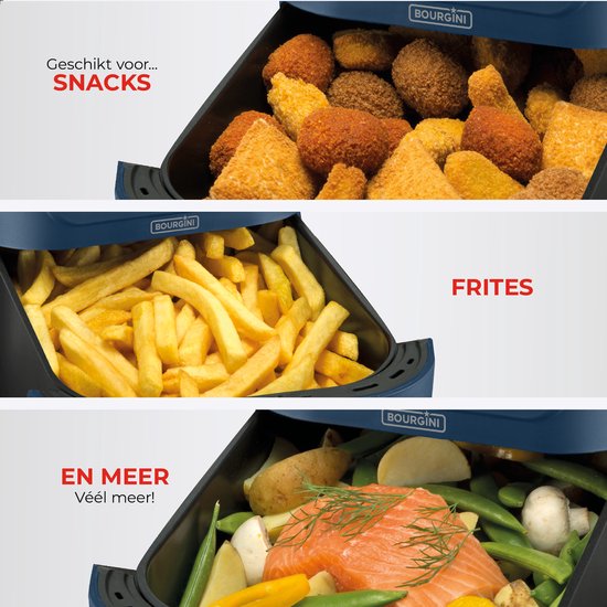 Bourgini Slimfit Airfryer XL Blue - Friteuse à air chaud - 5 litres - 1500W - sans PFAS