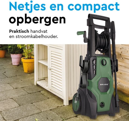 BRASQ Nettoyeur haute pression Deluxe - Nettoyeur de terrasse - Pulvérisateur haute pression - 1700W - 150 bar - 450 L/H - Kit complet