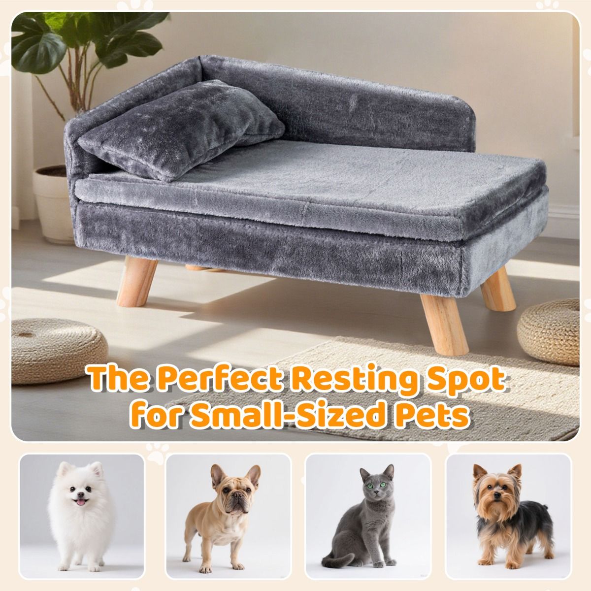 Lit surélevé pour animaux de compagnie Coast - Canapé pour chien avec coussin et oreiller amovibles - Gris - 71 x 43 x 40 cm