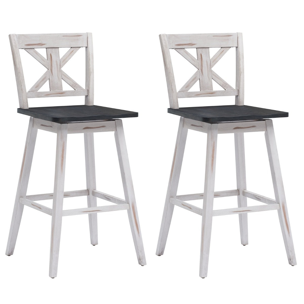 Coast Bar Stool 2 Set Vintage Bar -chairs with 360° rotating seat and non-slip coating 73,5 cm white