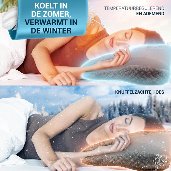 Oreiller orthopédique Glückstoff pour les douleurs cervicales, avec mousse à mémoire de forme - Oreiller hypoallergénique et ergonomique, pour les douleurs cervicales et dorsales, adapté à toutes les positions de sommeil, livré avec un sac en jute