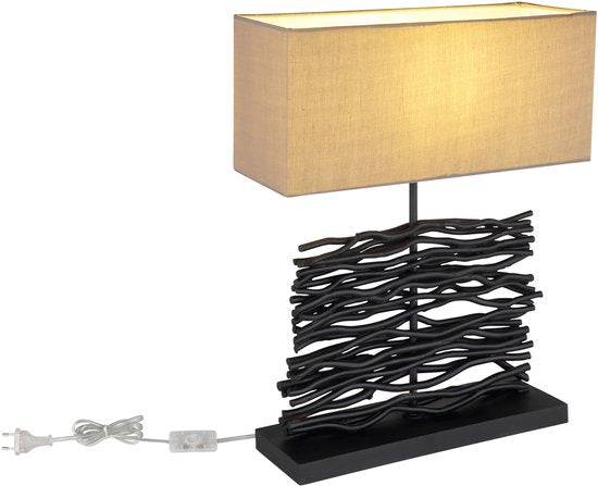 Globo - lampe de table - Jamie - noir - bois - lampadaire - E27 - 21648B
