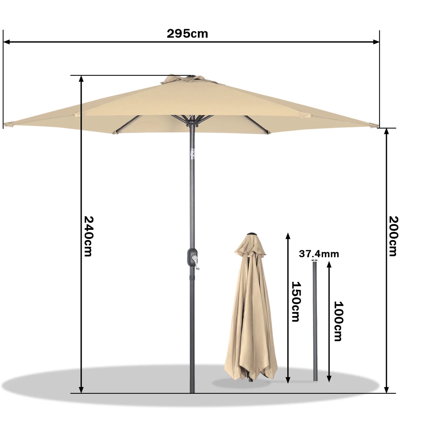 Angel Living, parasol suspendu rectangulaire de 300 cm - Parasol avec pied en croix et bras pivotant - Rouge