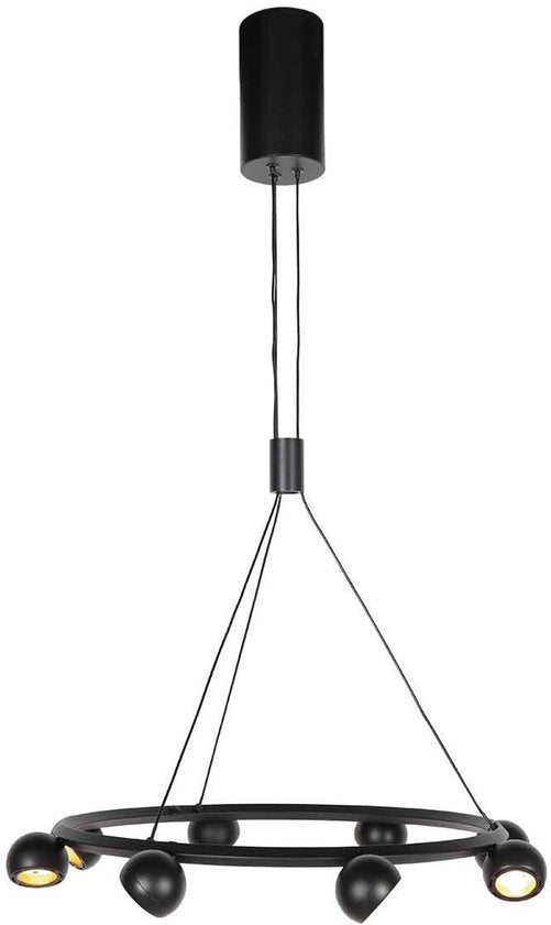 Suspension ronde noire à 8 lampes Marcadore, ø 60 cm - Orientable, réglable en hauteur, plastique/métal - Steinhauer