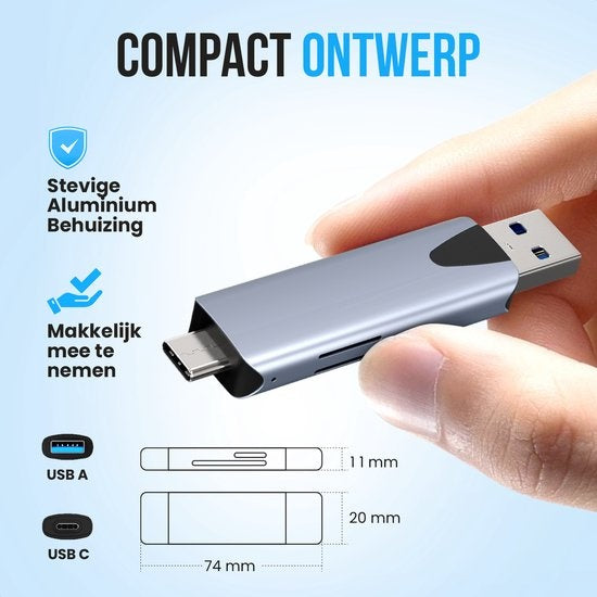 Strex Card Reader - Lecteur de cartes - USB 3.0/USB C - 2-en-1 - Carte SD/Carte TF - Lecteur de cartes mémoire