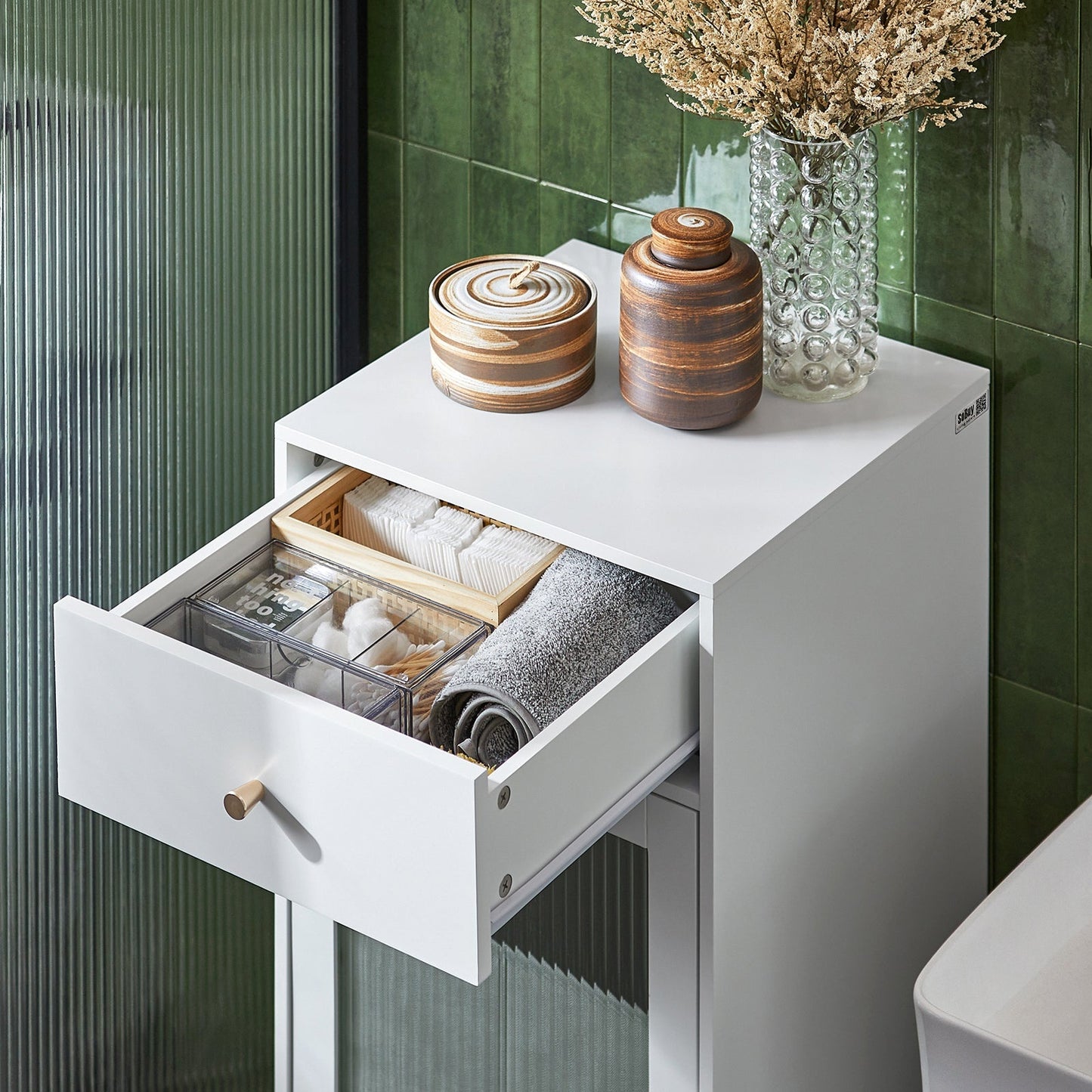 SoBuy BZR116-W Armoire à linge avec tiroir - Panier à linge amovible - 40x40x96 cm - Blanc